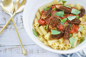 Vegan Morel Mushroom Bolognese with Rigatoni