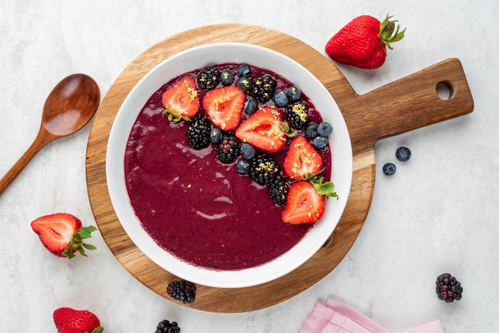Açaí Bowl Smoothie with Berries and Edible Gold Flake