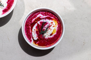 Cold Borscht Soup Made with Beets and Almonds