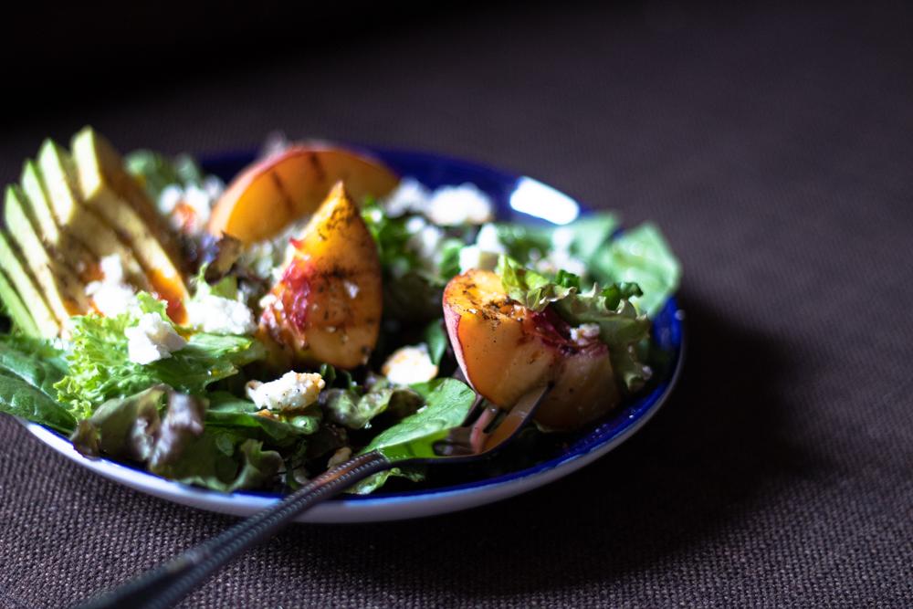 Grilled Peach Salad with Clove Infused Dressing