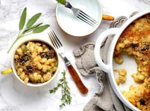 Mac and Cheese with Morels and Herbed Breadcrumb Topping