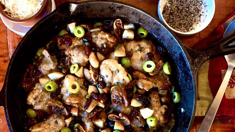 Marbella-inspired Chicken with Porcini, Fig, and Dried Fruit