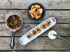 Morel, Caramelized Onion, and Goat Cheese Crostini