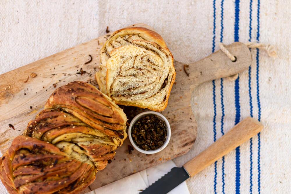 Savory Babka with Crispy Shallots, Za'atar, and Flake Sea Salt