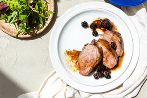 Skillet Duck with Roasted Blackberries and Port Wine Sauce