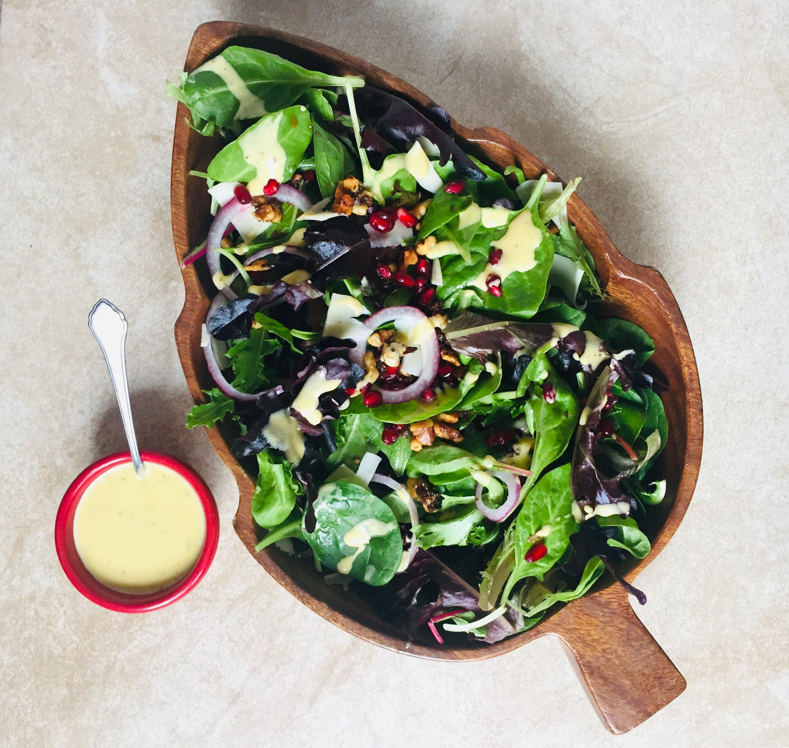 Winter Green Salad with Citrus Clove Dressing and Pomegranate Arils Winter Green Salad with Citrus Clove Dressing and Pomegranate Arils